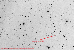 米・ニューメキシコ州で撮影された小惑星2011 MD