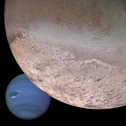 「ボイジャー2号」が撮影した衛星トリトンと海王星