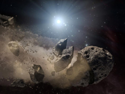 衝突破壊される巨大小惑星のイメージ図