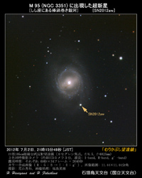 むりかぶし望遠鏡で撮影したM95銀河と超新星2012aw