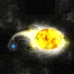 青色コンパクト星と黄色超巨星の連星系