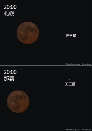 札幌と那覇で見える、皆既月食と天王星