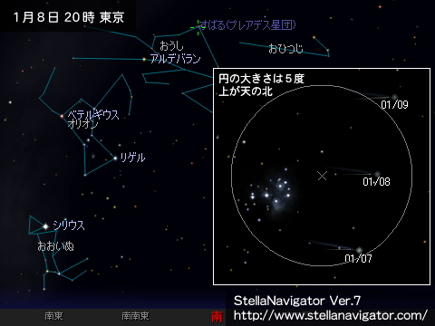 2005年1月8日の南の空の星図
