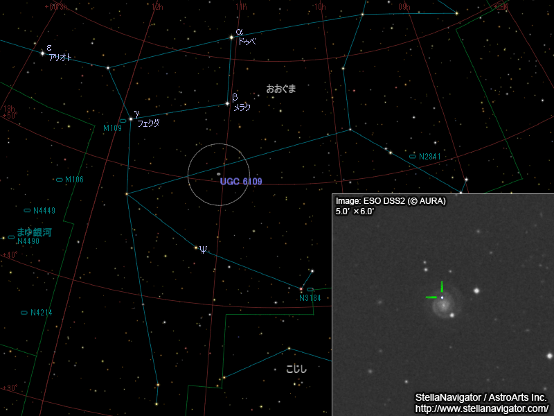 おおぐま座の銀河UGC 6109周辺の星図と、DSS画像に表示した超新星2014ec おおぐま座の銀河UGC 6109周辺の星図と、DSS画像に表示した超新星2014ec