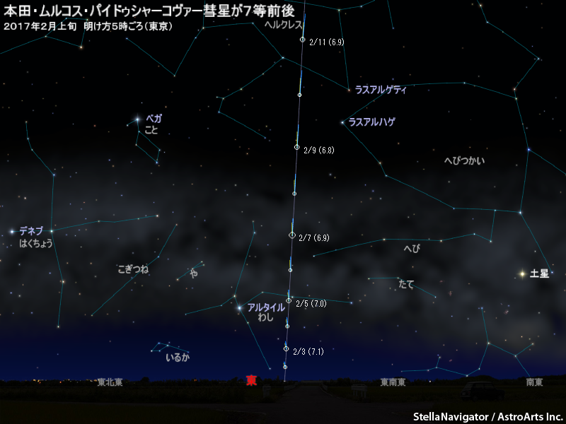 2月上旬の明け方5時ごろの空での見え方
