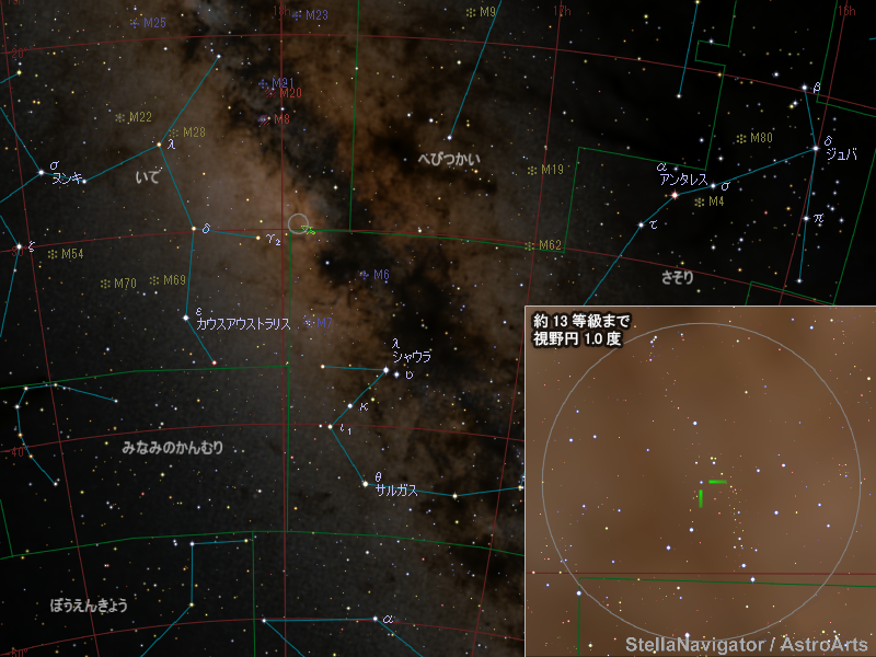 いて座の新星の位置 いて座の新星の位置