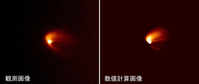 シャイラの衝突現象の観測画像とモデル計算による再現結果