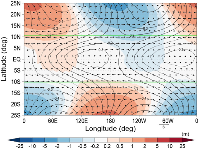 高度48km低緯度における7日波の水平構造 高度48km低緯度における7日波の水平構造