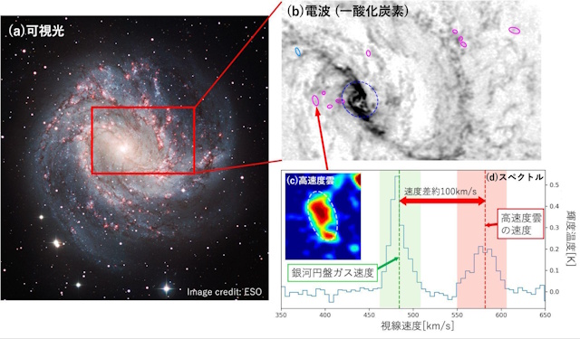 CO分子ガスの分布と高速度雲のスペクトル