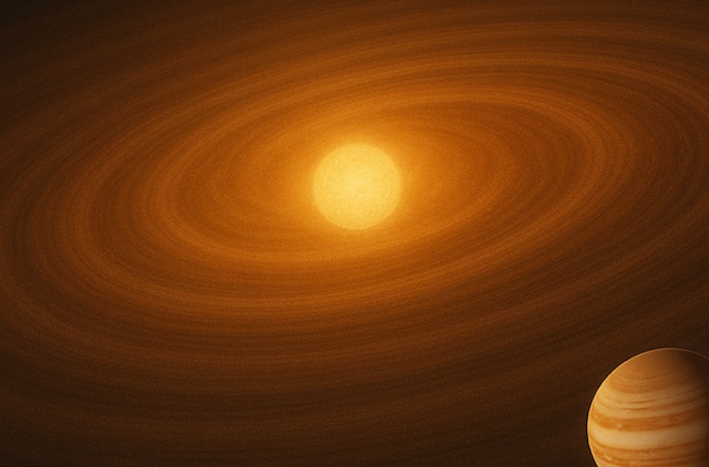 原始惑星系円盤を移動するホットジュピターのイメージ図