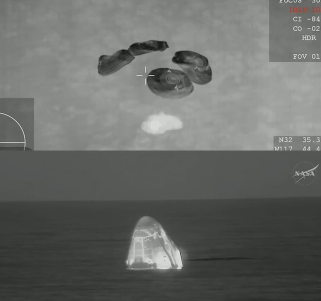 着水後のクルードラゴン 着水後のクルードラゴン