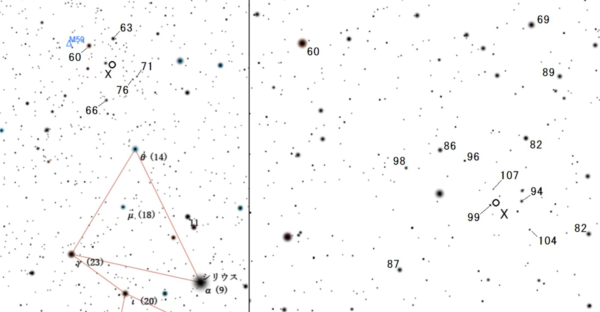 いっかくじゅう座X周辺の星図 いっかくじゅう座X周辺の星図