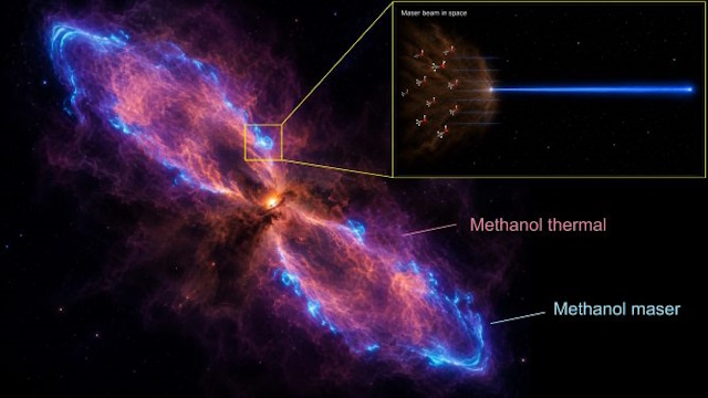 原始星の周囲で生じる電波放射の想像図 原始星の周囲で生じる電波放射の想像図
