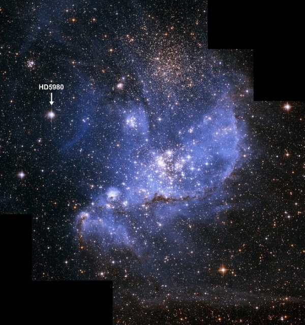 NGC 346の画像中に示されたHD 5980の位置
