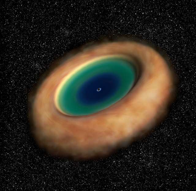 M77中心の超大質量ブラックホールを取り巻くドーナツ状のガス雲の想像図