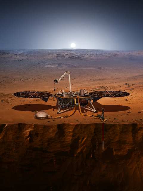 火星表面のインサイト着陸機の想像図
