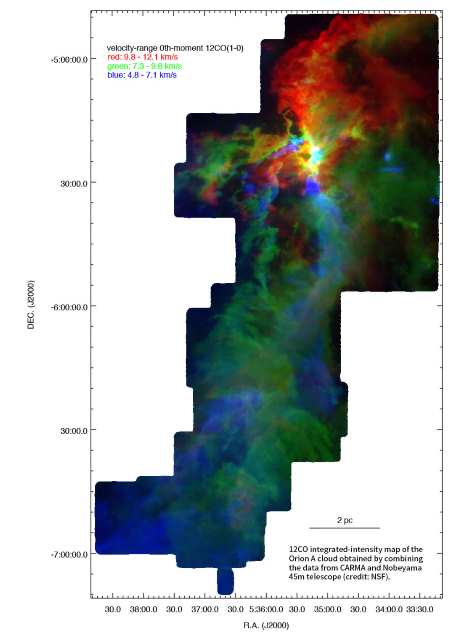 オリオン座A分子雲の12CO積分強度マップ