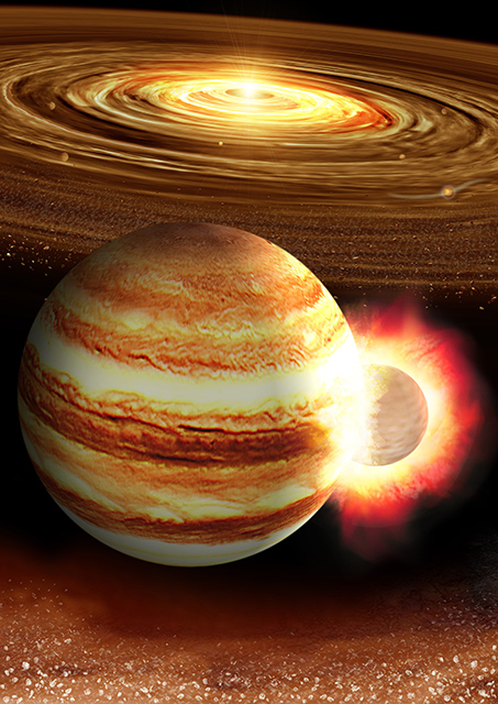 若い木星と原始惑星との衝突の想像図