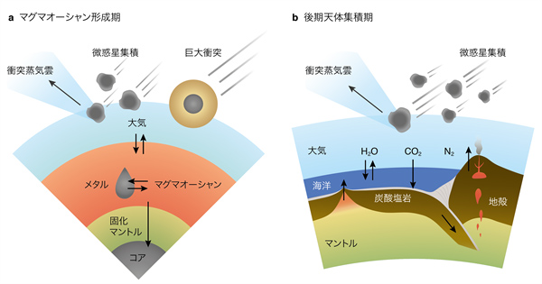 マグマオーシャン形成期の地球と後期天体集積期の地球