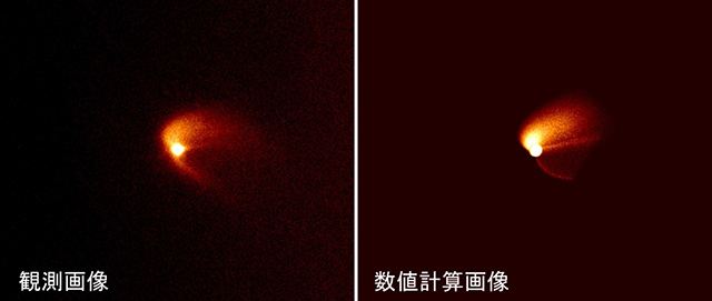 シャイラの衝突現象の観測画像とモデル計算による再現結果