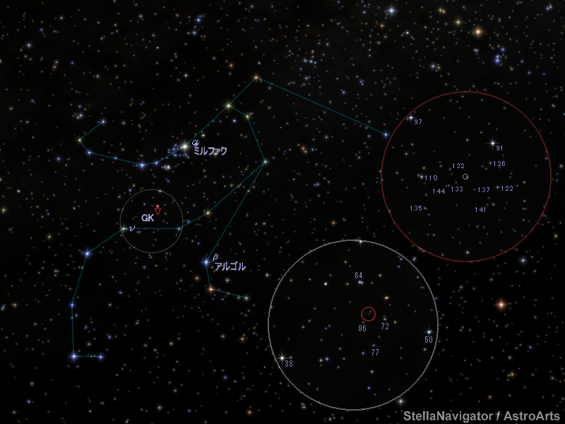 ペルセウス座GK周辺の星図