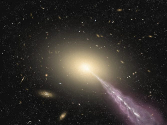 高エネルギージェットを持つ巨大銀河の想像図