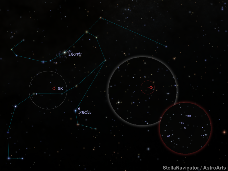 ペルセウス座GK周辺の星図