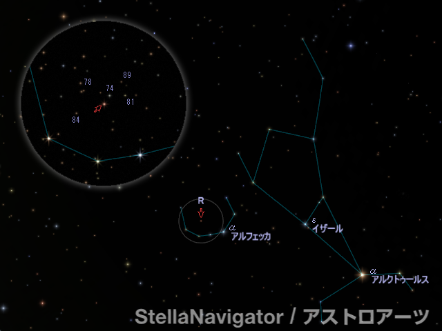 かんむり座R周辺の星図