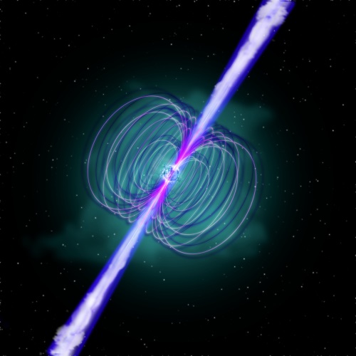 マグネターにより引き起こされたガンマ線バーストと超高輝度超新星の予想図