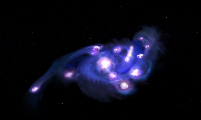星団が誕生している宇宙初期の銀河の想像図