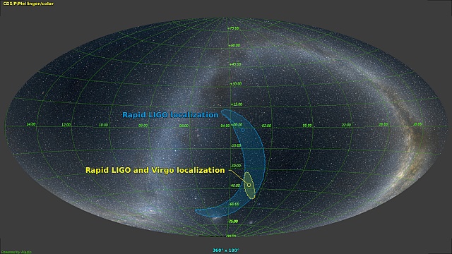 重力波「GW170814」の推定発生位置