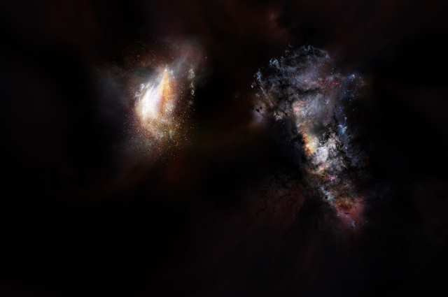 宇宙初期の巨大銀河ペアの想像図