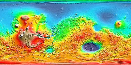 マーズ グローバル サーベイヤーによる火星高度地図 Nasa