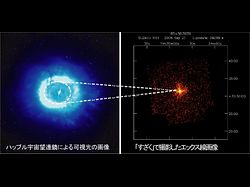 （ハッブル宇宙望遠鏡による可視光画像（左）と「すざく」によるＸ線画像）