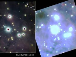 すばるがとらえたオリオン座のトラペジウムの画像（2006年と1999年）
