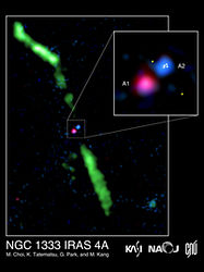 NGC1333の 双子の原始星IRAS 4A 1と2の電波画像