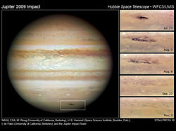 （HSTによる木星の画像および2009年の衝突痕の画像）