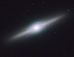 銀河ESO 243-49。印の箇所が、X線源となっているブラックホール「HLX-1」