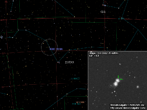NGC 1516A周辺の星図と、DSS画像に表示した超新星