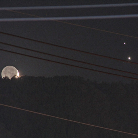 土星木星と三日月の接近