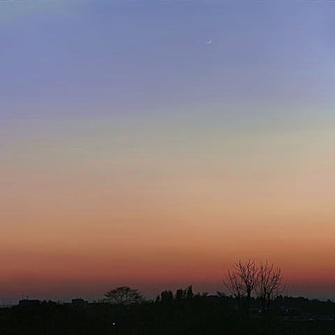夕焼けに細い月(月齢2.3) (2019.1.8)