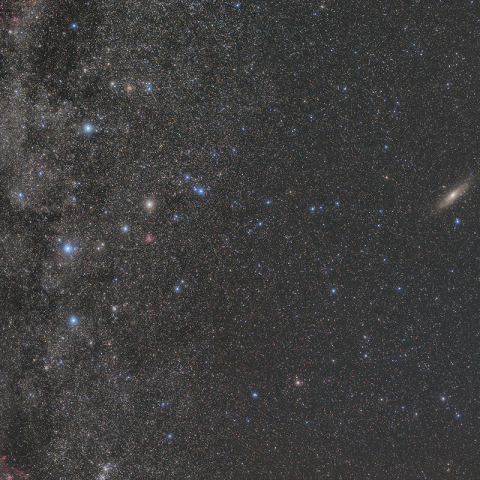 秋の天の川とカシオペア座とアンドロメダ星雲