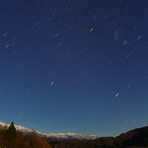 冬の星座、紅葉、白山