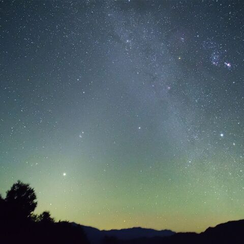 東天の黄道光と冬の天の川