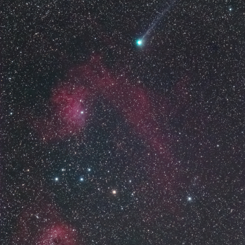 7/29朝のジャック彗星(C/2014 E2)と勾玉星雲