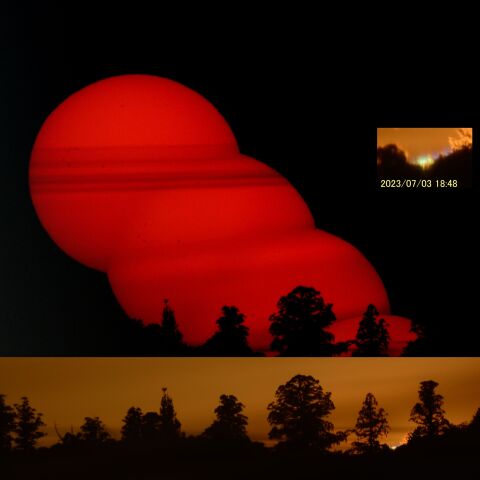 稜線に沈む太陽とグリーンフラッシュ?