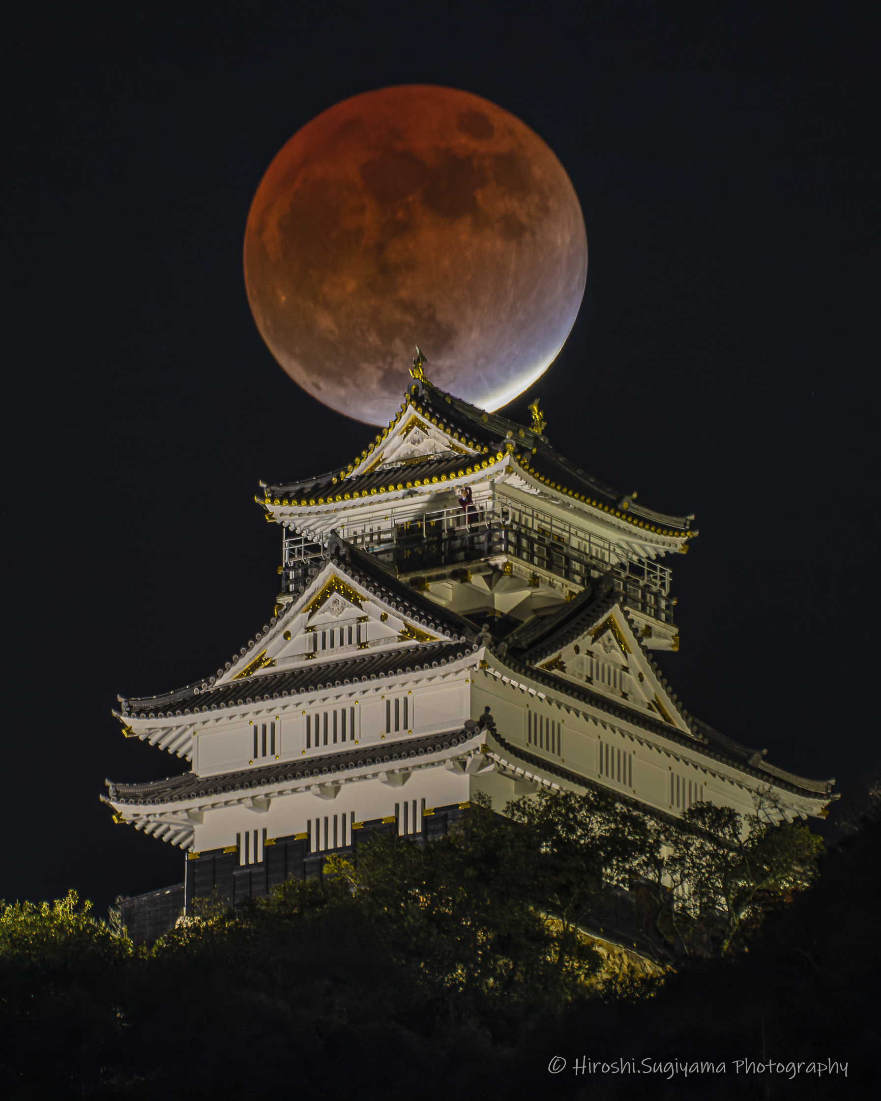 岐阜城と満月 部分月食 21 11 19 By やまっち 天体写真ギャラリー