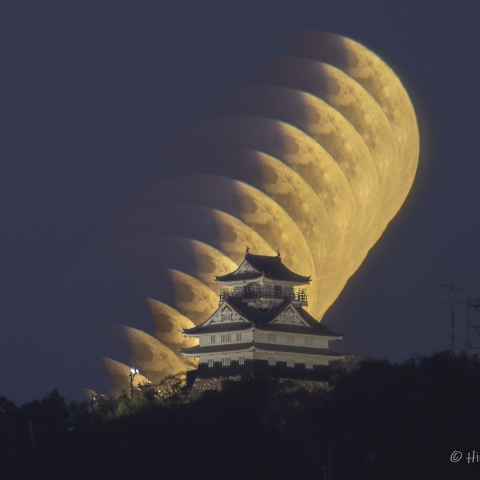 岐阜城と満月(部分月食)2021/11/19