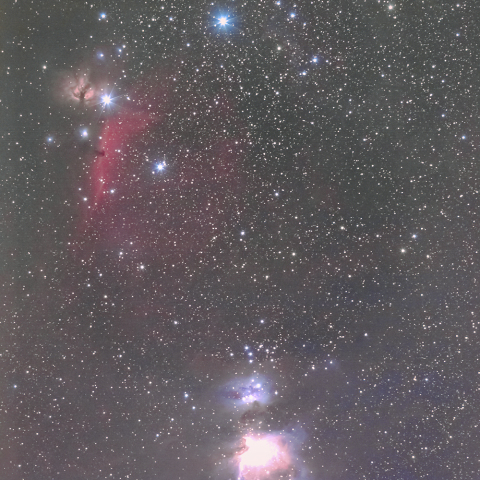 マクロレンズによるオリオン三ツ星からM42付近