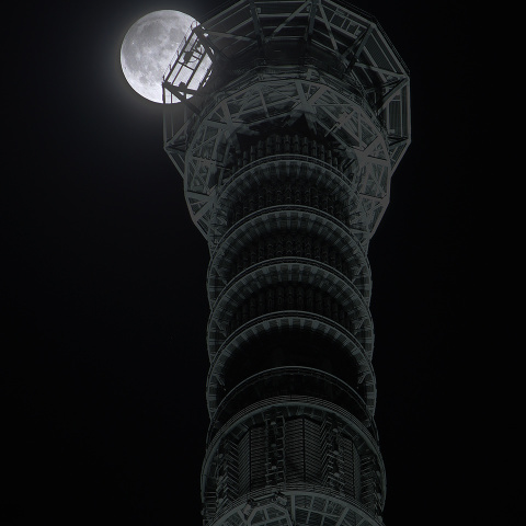 スカイツリー最上部越しの半影月食